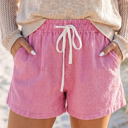 Pink Stripe Large Angelina Elastic Waist Casual Shorts