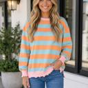 Orange Stripe Large Angelina Sleeve Shift Top Long Sleeve Top
