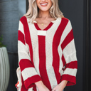 Red Stripe Small Anika Colorblock Bracelet Sleeve Sweater