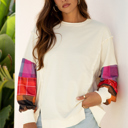 Beige Large Anika Seam Patchwork top Long Sleeve Top