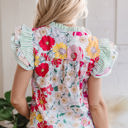  Anne Floral Ruffle Trim Short Sleeve Blouse
