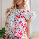  Anne Floral Ruffle Trim Short Sleeve Blouse