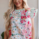  Anne Floral Ruffle Trim Short Sleeve Blouse