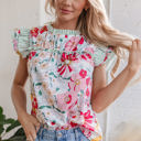 Anne Floral Ruffle Trim Short Sleeve Blouse