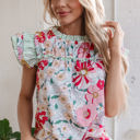  Anne Floral Ruffle Trim Short Sleeve Blouse