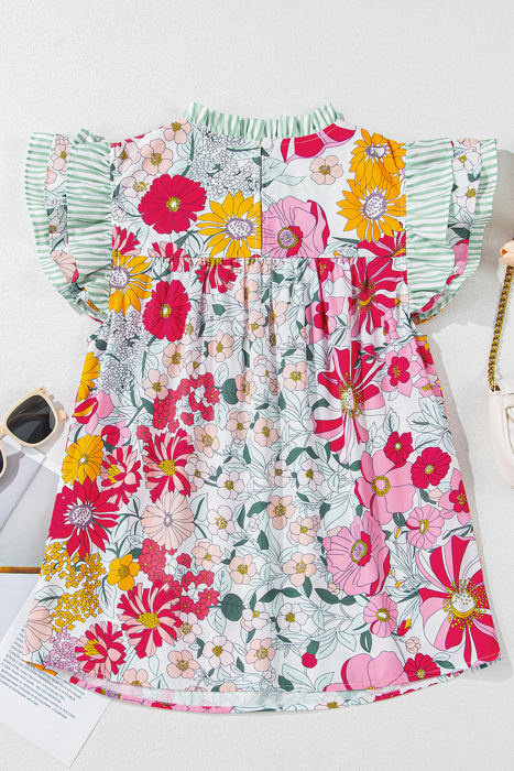 Anne Floral Ruffle Trim Short Sleeve Blouse
