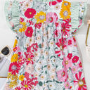  Anne Floral Ruffle Trim Short Sleeve Blouse