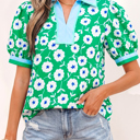 Green Medium Antonella Collar Short Sleeve Blouse