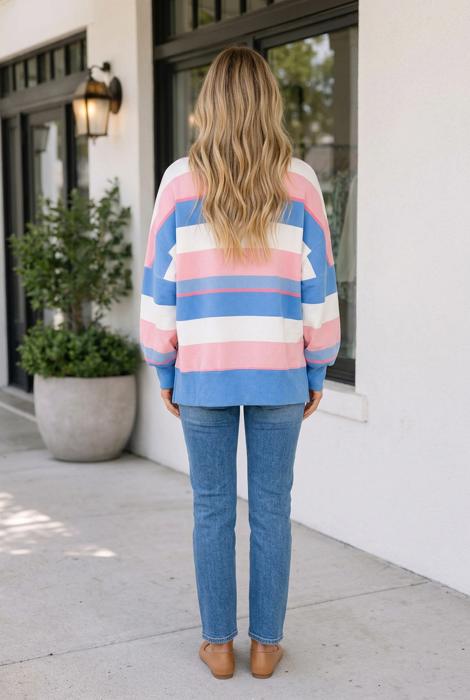 Areli Stripe Side Oversized Long Sleeve Top
