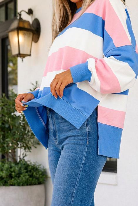 Areli Stripe Side Oversized Long Sleeve Top