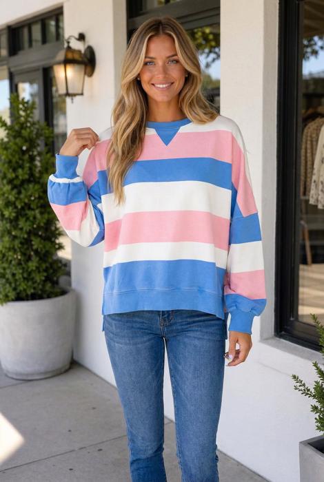 Areli Stripe Side Oversized Long Sleeve Top