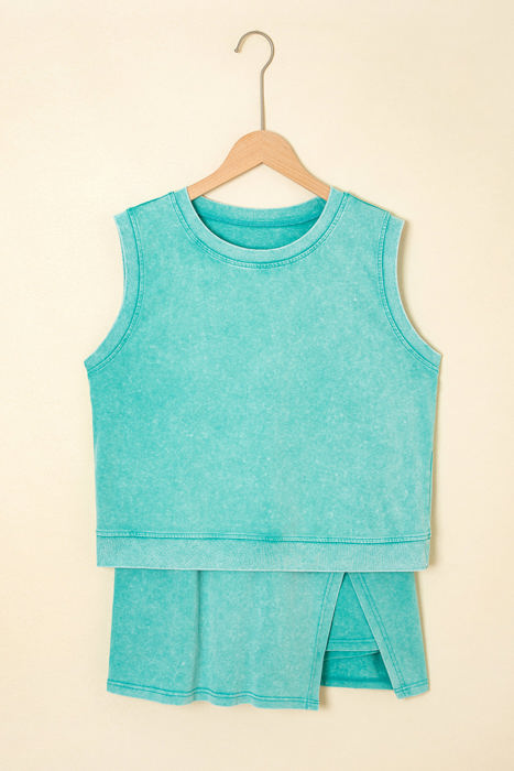 Aria 2 Pieces Mineral Wash Cotton Tank Top Lined Split Skirt Set