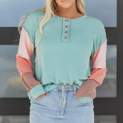 Aria Knit Colorblock Henley Top