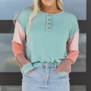  Aria Knit Colorblock Henley Top