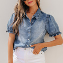 Beau Blue Small Ariana Short Sleeve Snap Shirt