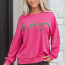 Rose Red Large Armani Clover Embroidered Loose Pullover