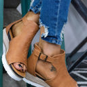 Brown Size 10 Ashley Buckle Strap Platform Sandals