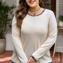  Ashley Contrast Edge Knit PLUS Top