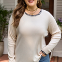 Parchment 3X Ashley Contrast Edge Knit PLUS Top