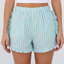 Sky Blue Stripe Medium Aspen Ruffle Trim Casual Shorts
