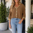  Athena Trim Patchwork Front Blouse