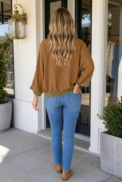 Athena Trim Patchwork Front Blouse