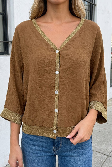 Athena Trim Patchwork Front Blouse