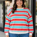 Red Stripe 1X Autumn Long Sleeve Tunic PLUS Sweatshirt