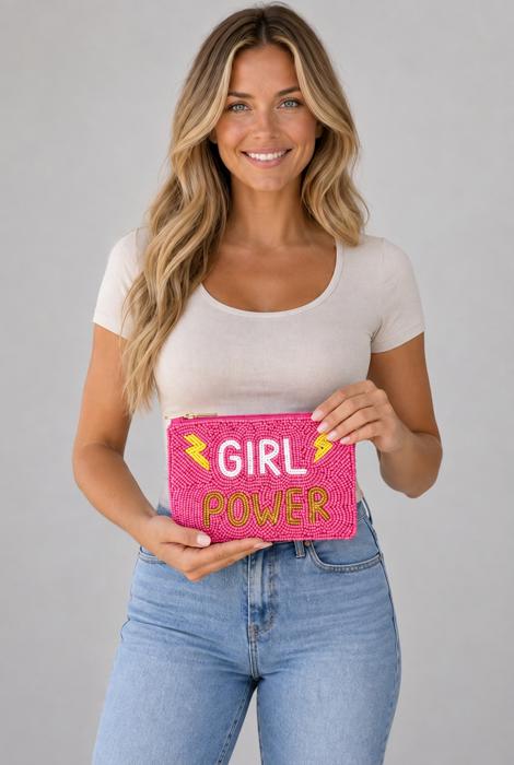 Avery Girl Power Slogan Beaded Coin Pouch