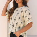  Aviana Bow Print Puff Short Sleeve Top