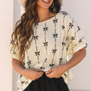  Aviana Bow Print Puff Short Sleeve Top