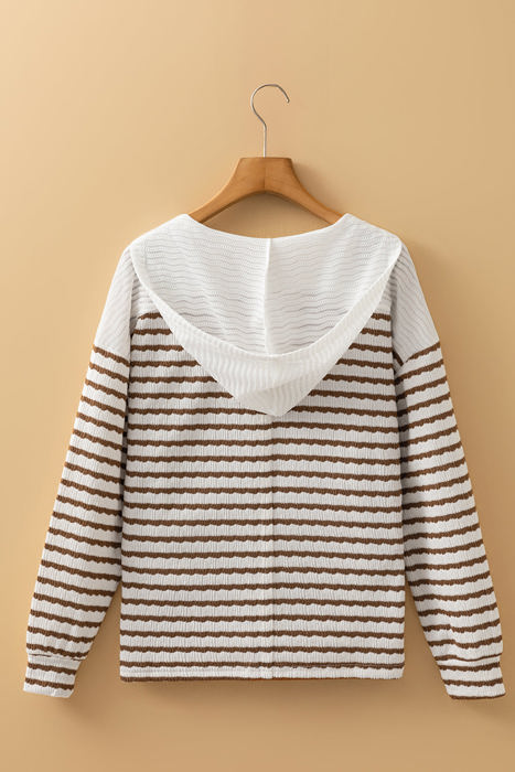 Ayla Stripe Textured Hooded Long Sleeve Top