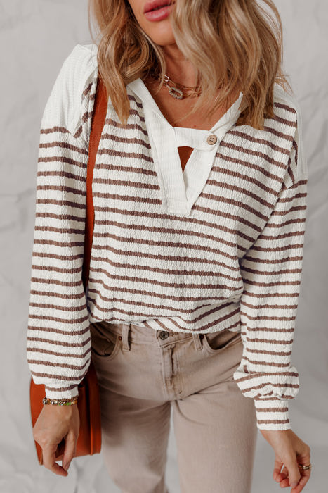 Ayla Stripe Textured Hooded Long Sleeve Top