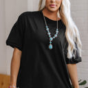  Ayra Loose Half Sleeve Hi Low Hem Top