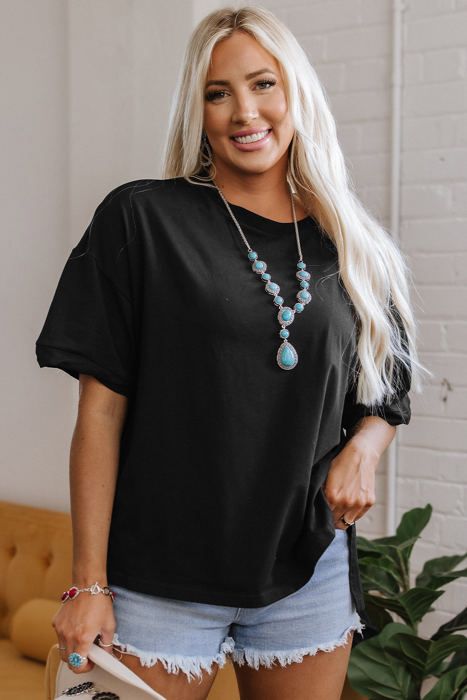 Ayra Loose Half Sleeve Hi Low Hem Top