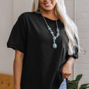  Ayra Loose Half Sleeve Hi Low Hem Top