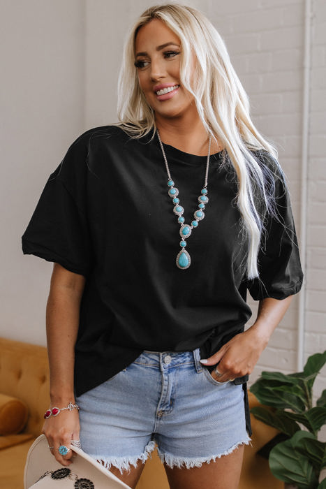 Ayra Loose Half Sleeve Hi Low Hem Top