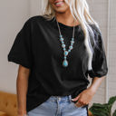  Ayra Loose Half Sleeve Hi Low Hem Top