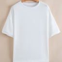 White Large Ayra Loose Half Sleeve Hi Low Hem Top
