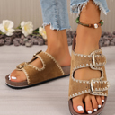  Azaria Buckle Faux Suede Slippers