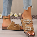  Azaria Buckle Faux Suede Slippers