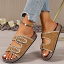  Azaria Buckle Faux Suede Slippers