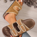  Azaria Buckle Faux Suede Slippers