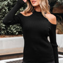  Bailey Ribbed Knit Cold Shoulder Sweater
