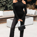  Bailey Ribbed Knit Cold Shoulder Sweater