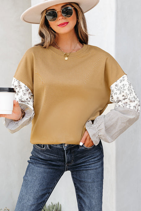 Beazita Patchwork Ruffled Sleeve Sweatshirt