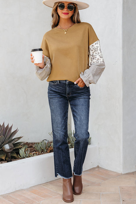 Beazita Patchwork Ruffled Sleeve Sweatshirt