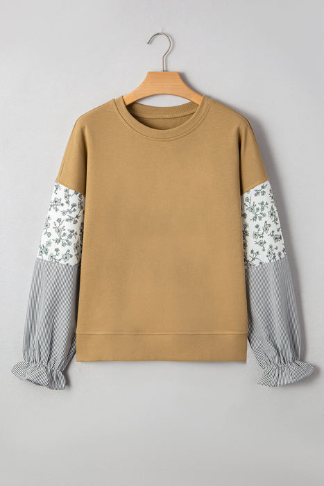 Beazita Patchwork Ruffled Sleeve Sweatshirt