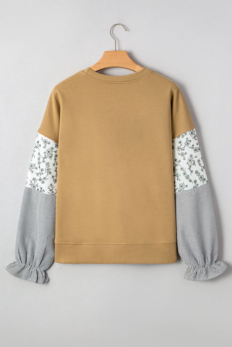 Beazita Patchwork Ruffled Sleeve Sweatshirt