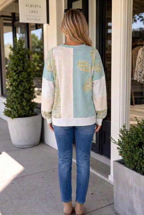 Belinda Light Plaid Patchwork Long Sleeve Top